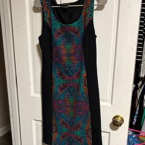 INC International Concepts Black Midi Dress with Multicolor Center Panel